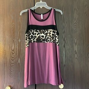 P & Rose sleeveless eggplant with animal print top. Size Medium.